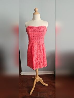 Free People Strapless Coral Lace Dress